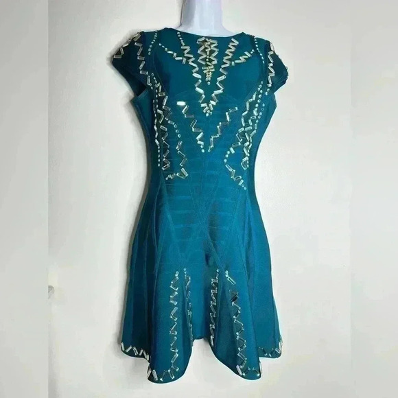 Alyona Beaded Founce Bandage Dress Size Medium - Picture 2 of 7